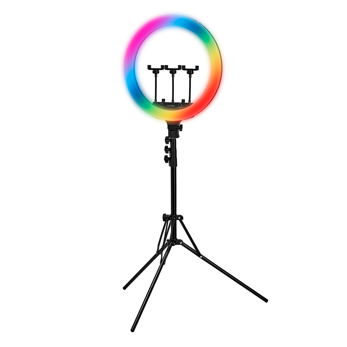 ŽIEDINĖ LEMPA SU STOVU, GLOW 18″ RGB 45W (su galimybe pasirinkti apšvietimo spalvą)