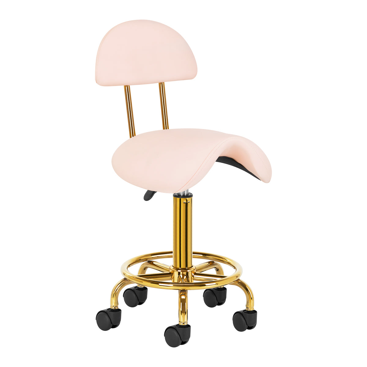 Kosmetologinė kėdutė - balnas 6001-G (auksinė, rožinė)