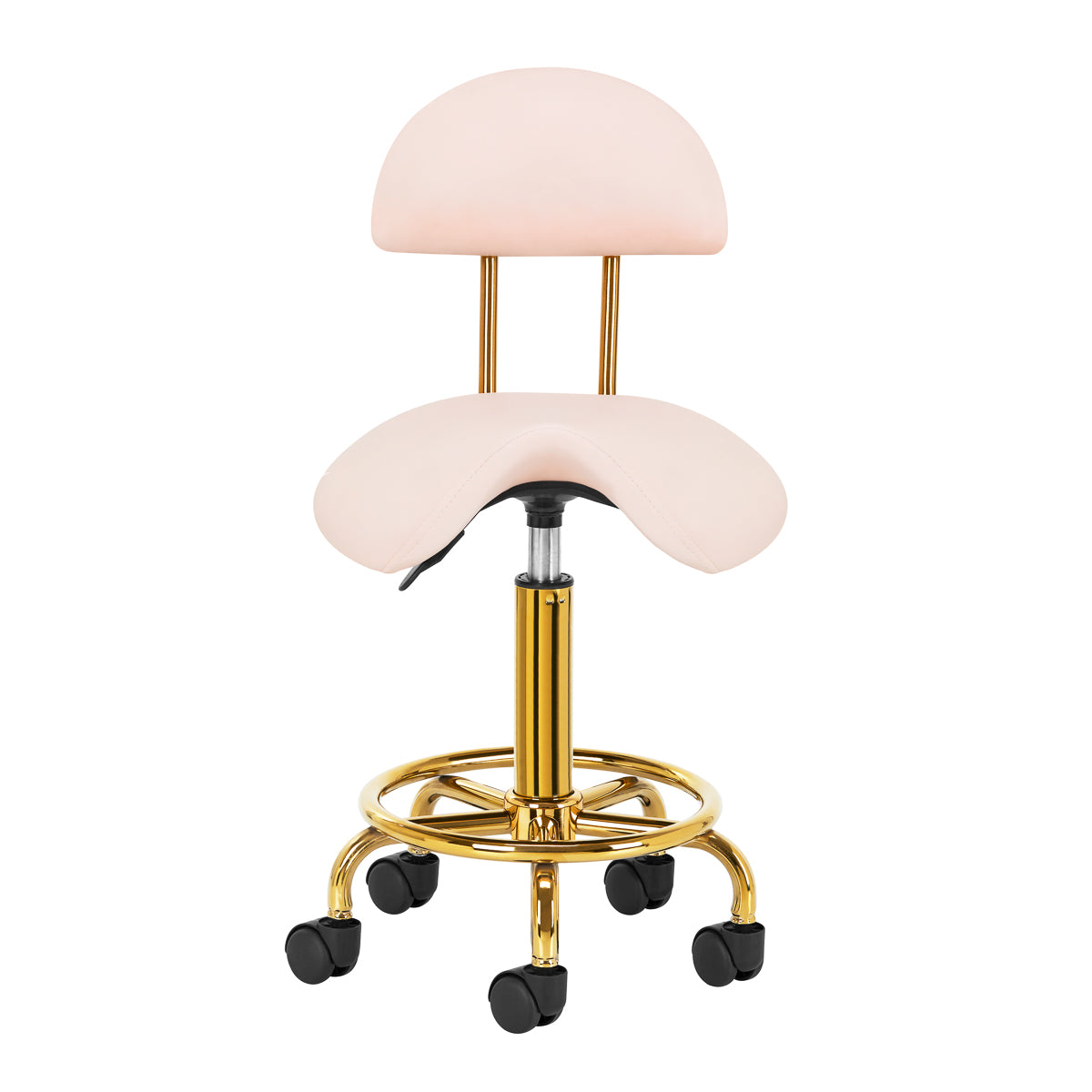 Kosmetologinė kėdutė - balnas 6001-G (auksinė, rožinė)
