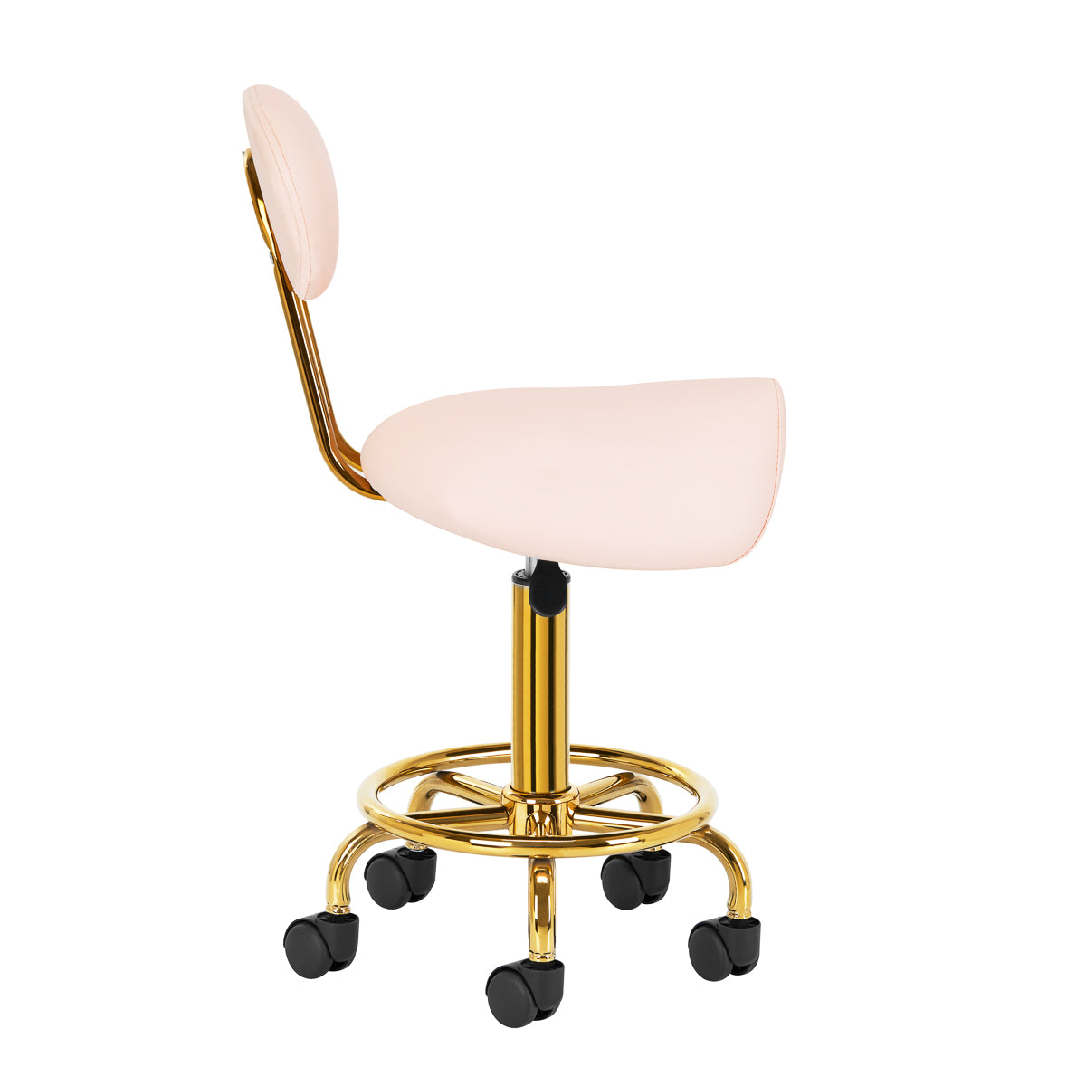 Kosmetologinė kėdutė - balnas 6001-G (auksinė, rožinė)
