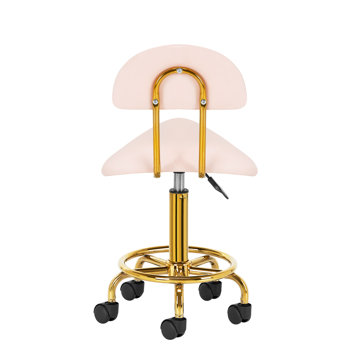 Kosmetologinė kėdutė - balnas 6001-G (auksinė, rožinė)