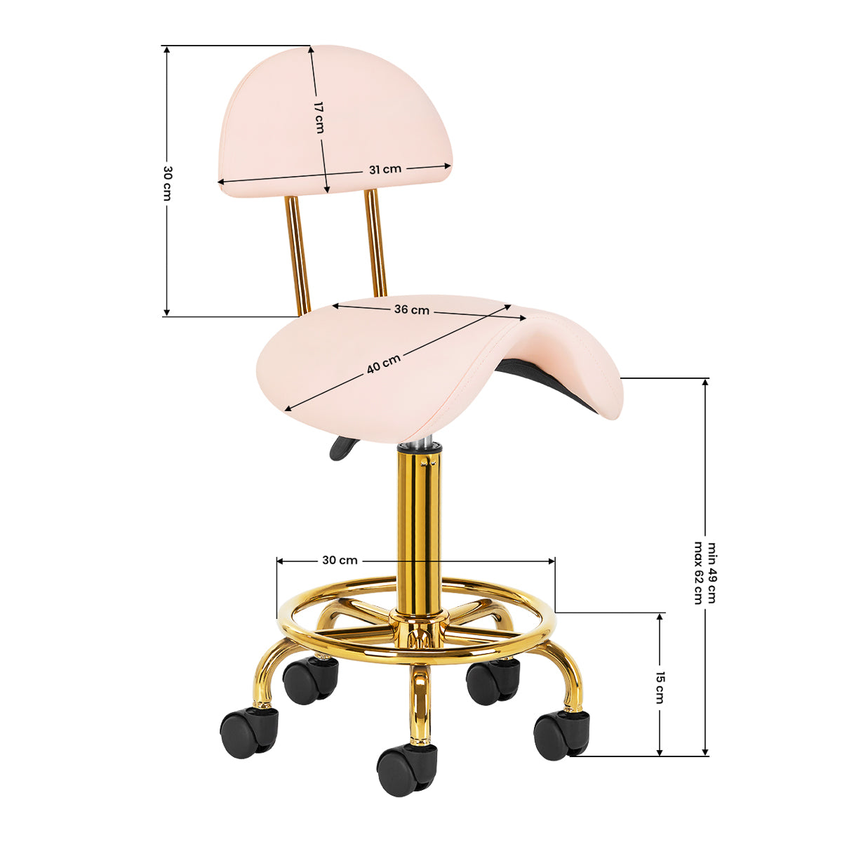Kosmetologinė kėdutė - balnas 6001-G (auksinė, rožinė)
