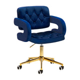 4Rico grožio salono kėdė su ratukais QS-OF213G (mėlyna, aksomas)